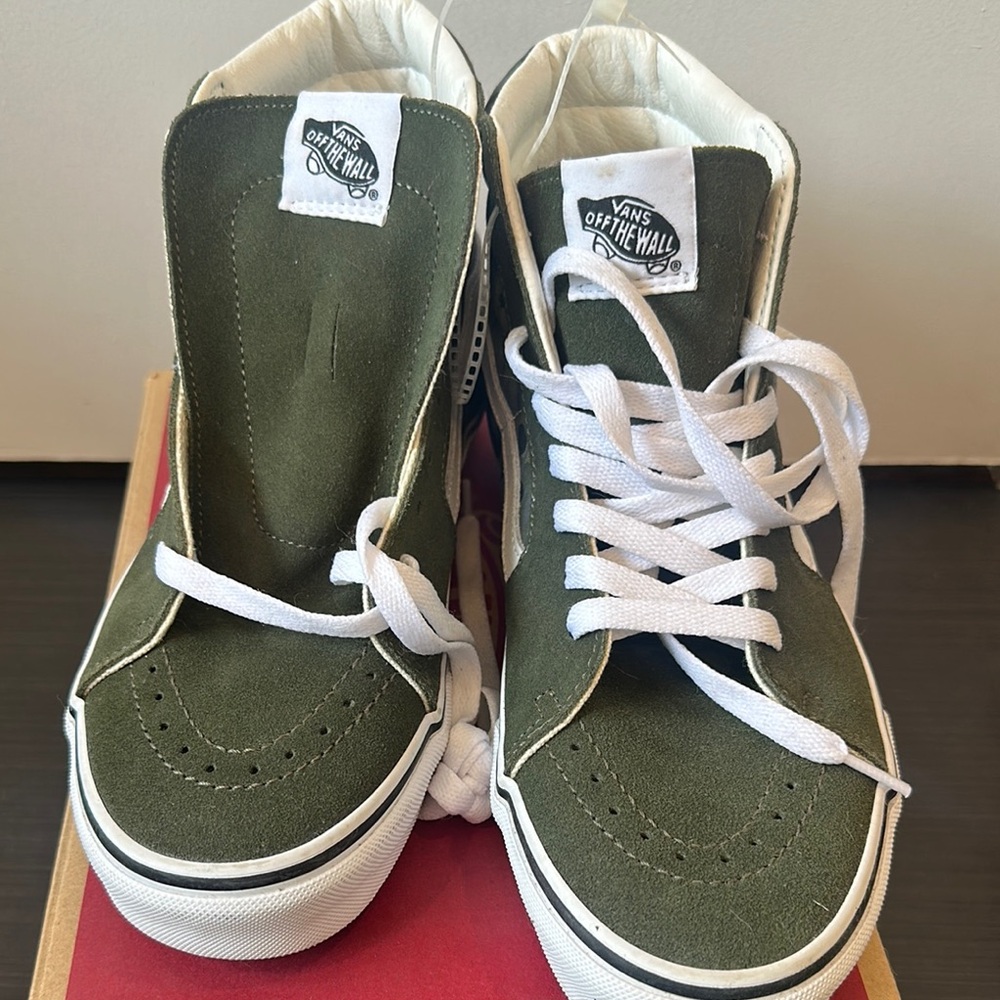 Vans High-Top Sneakers in Olive Green with White Accents